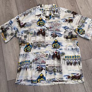 Del Mar Thoroughbred Club Hawaiian Shirt Mens XL Horse Racing USA Silks Del Mar